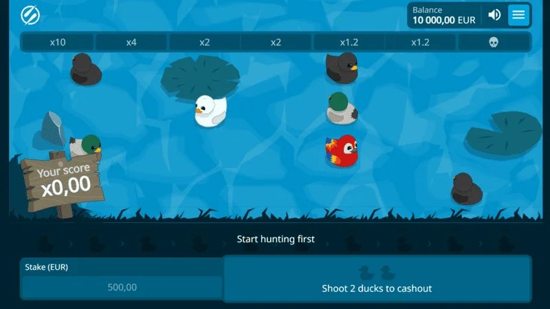 Exploding Ducks – mänguekraan vee peal olevate partidega